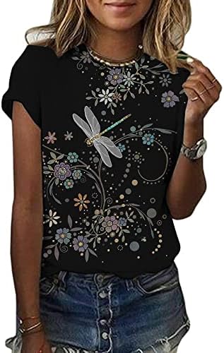 Tops femininos de manga curta Camisas de pinça de tripulação