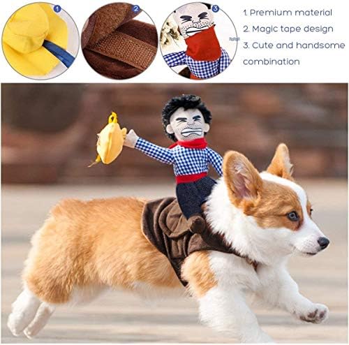 fantasia de figurina de cães de cães Ismarten roupas de roupa de estimação do cowboy rider com boneca e chapéu de fantasia