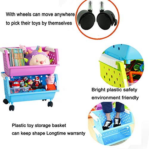 Magdesigner Toys Baú grandes cestas de armazenamento Organizador com rodas para crianças pode se mover todo -whrenatural/primário