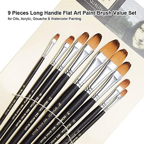 Sawqf 9pcs Artista Binchohes Nylon Paint Long Holding Pincel Set para óleos, acrílico, guache e pintura em aquarela