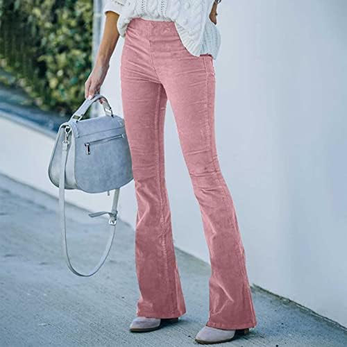 Calças de perna larga de ozmmyan para mulheres inverno outono de cor de bolso sólido bolso de bolso casual calça longa calça