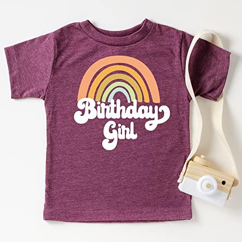 Retro Rainbow Birthday menina camisa colorida para roupas de aniversário para meninas para bebês e crianças pequenas