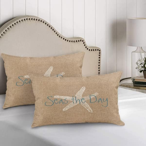 Emvency Linen Throw Pillow Capa mar The Day Vintage Beach Starfish on Canvas Look Decorative Pillow Casone