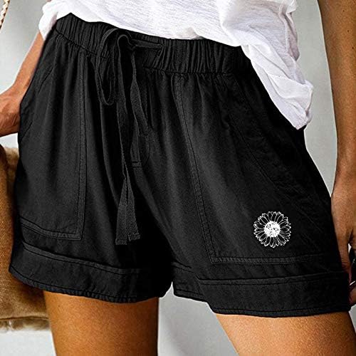 Bagelise Summer Calça bolsões femininos shorts Cantura de cordão casual calça elástica de calça elástica da cintura