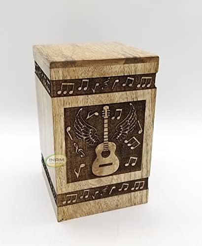 Urna de cremação para o funeral de qualidade premium da Inam para adultos Ashes Design de guitarra Urna Funeral adequada para o cemitério decorado com obras de arte excelentes artesanais. Urna de madeira gravada em guitarra musical.