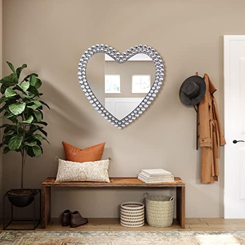 BST Furnh Heart Mirror Decoração de parede de 24 polegadas Mirror em forma de coração decorativo com espelho de vidro Cristal