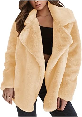 Casaco comprido de foviguo, manga longa linda jaqueta longa para mulheres data noturno de inverno conforto lapela de casaco de cor sólida