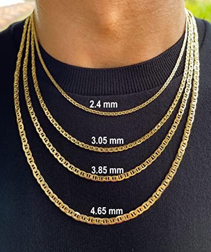 Jewelheart 14k 10k Cadeia marinha de ouro real - 2,4 mm 3,05 mm 3,85 mm 4,65 mm Coloque de corrente de link para homens