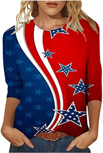 para juniores outono verão 3/4 manga barco pescoço colorblock American Flag Graphic Tops listrados meninas adolescentes 2023 roupas