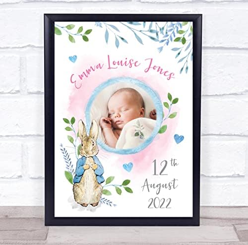 New Baby Birth Detalhes do berçário Bristenagem Peter Rabbit Girl Date Photo Print