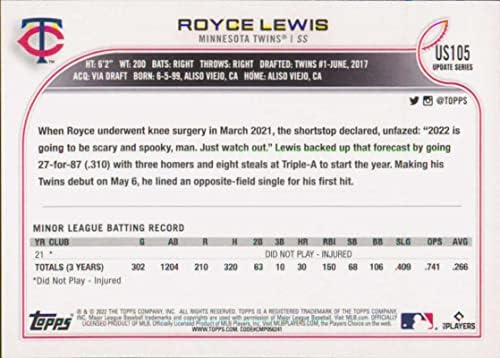 2022 Atualização Topps US105 Royce Lewis NM-MT RC ROOKIE MINNESOTA TWINS Baseball