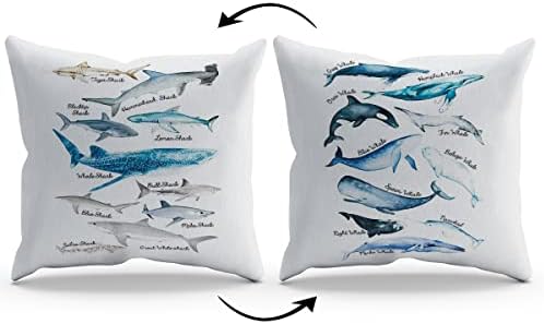 Sea Life Whale & Shark Educacional Ocean Animal Gráfico reversível Tampa de travesseiro Pianos Fish Theme 18x18 polegadas