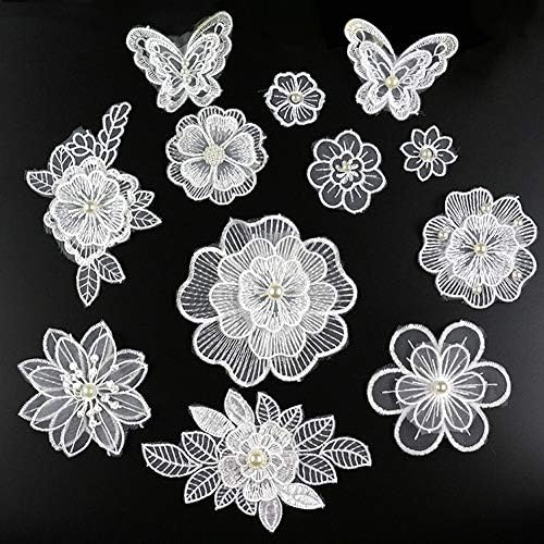 Xunhui Branco 3D Bordado floral Apliques de pérolas com miçangas TULLE DIY Costura de costura de vestuário Appliques