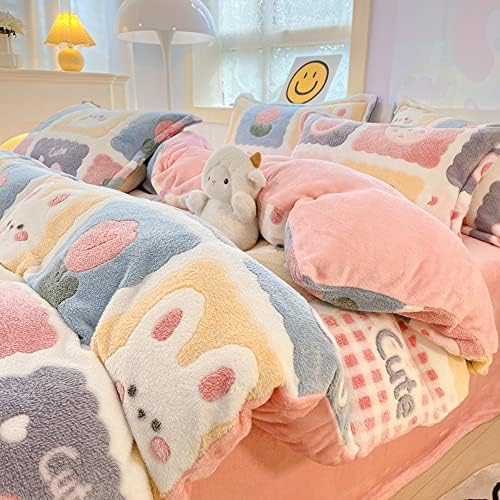 Cinyana Plaid Duvet Capa Conjunto de edredom floral capa de edredom fofo cover Kawaii Cartoon coelho cober capa de edredom mole