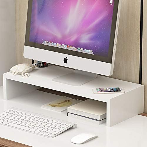Monitor de computador do organizador da mesa de madeira do escritório da asdfgh, bambu monitor de madeira riser organizador de mesa com gaveta, com espaço de armazenamento de teclado branco-branco