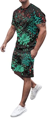 Queshizhe Men Primavera Sunsão de traje de praia Camisa impressa de manga curta Conjunto de camisa de calça de calça