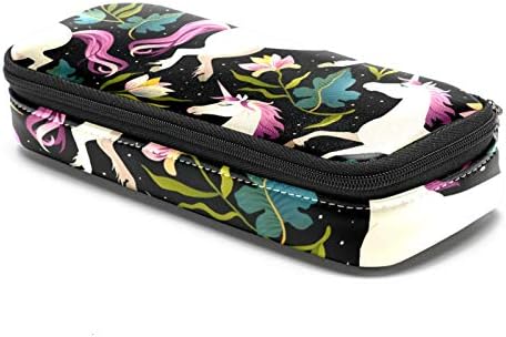 Unicorns-Black-Pattern Leatren Case Pen Saco com bolsa de artigos de papelaria dupla com zíper para meninos de trabalho escolar meninos meninas