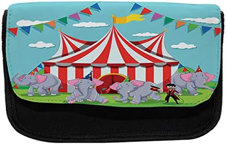 Caixa de lápis de circo lunarable, bandeiras de galhets Show de elefantes, Saco de lápis de caneta com zíper duplo, 8,5 x 5,5, multicolor