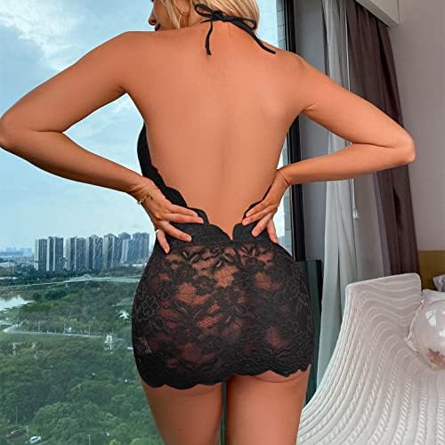 KNOSFE Mulheres Valentines Lingerie Babydolls Mesh Sheer Lace Trim Chemises Veja através de palhas de pijamas espaguete TEDDY