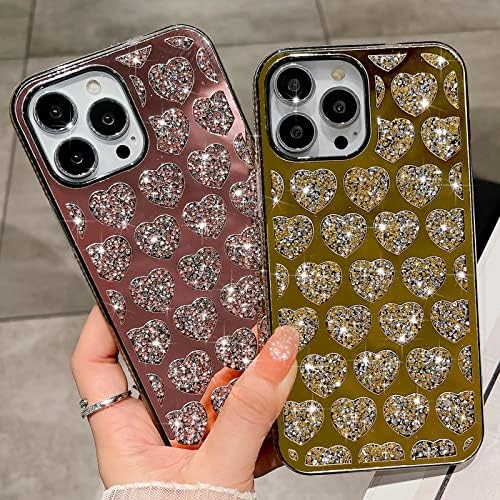 Mgqiling compatível com iPhone 14 Pro Max Case-6,7 polegadas, luxo Caixa de coração de diamante brilhante e brilhante,