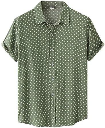 Camisas para homens impressos de linho de algodão top polka impressão de lapela de lapela de manga curta camisa masculina