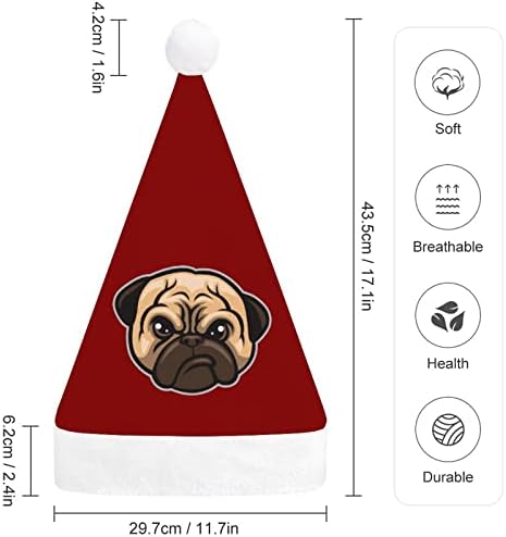 Pug Dog Head Chapéu de Natal Capéu de Papai Noel Hats de Natal engraçados Chapéus de festa para mulheres/homens