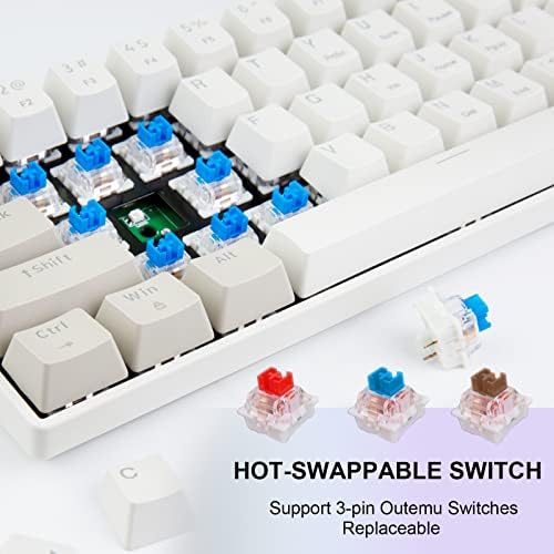 Teclado de jogos mecânicos sem fio de novatos GM610 60%, teclado com fio de fio/Bluetooth com conjunto de teclas extra, retroiluminado