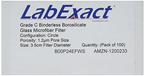 LabExact 1200233 Filtro de microfibra de vidro de grau C, vidro borossilicato sem fichas, 1,2 µm, 3,5 cm