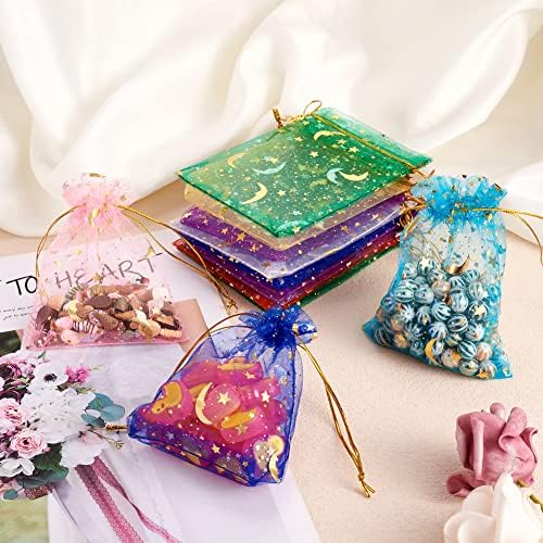 Bestewelry 100pcs 12x9cm Organza Bacs de presente estrela Lua Lua Retângulo Retângulo Bolsa de Jóias Bolsas de Jóias Para