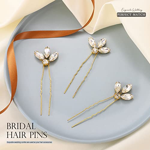 Easedaily Bride Wedding Hair Pins Gold Rhinestone Hair Bely Pedaços Cristal Cabeça Acessórios para mulheres e meninas