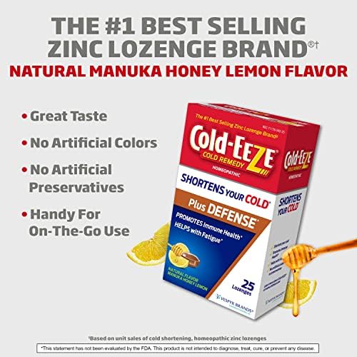 Cold-Eege Plus Defense Natural Manuka Honey Lemon Lozenges de zinco, remédio frio homeopático, diminui os sintomas comuns de resfriado,