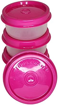Conjunto de Tupperware de 4 smidgets minúsculos contêineres de 1 oz transparente com tampas rosa
