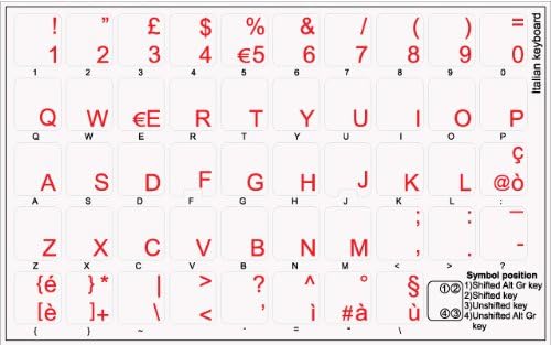 Adesivo de teclado italiano com letras vermelhas em fundo transparente