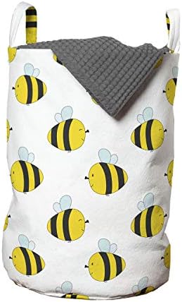 Bolsa de lavanderia de abelhas de Ambesonne, criaturas voadoras gráficas espalhadas em uma costas lisas, cesto de