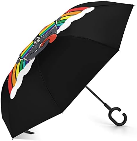 Fofo pug lgbt orgulho gay arco-íris invertido guarda-chuva no vento reverso no guarda-chuva dobrável com alça em forma