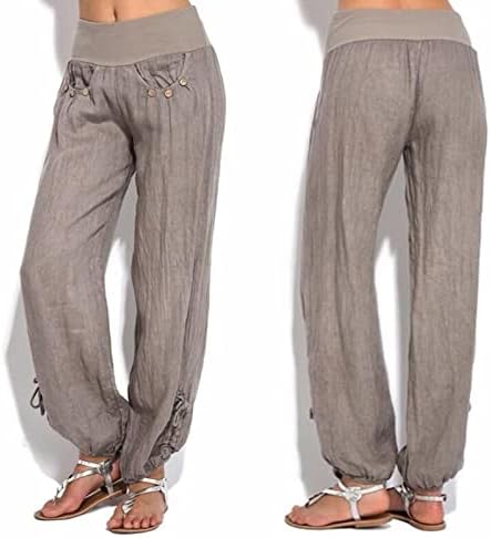 Calça feminina de amikadom relaxado calças de gaze de linho de linho de linho de gaze sino de fundo básico de bootcut