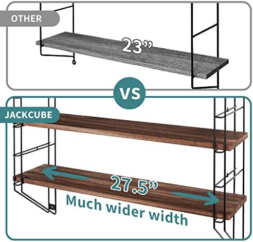 Jackcube Design 3 Nível 27,5 polegadas Prateleiras flutuantes de parede de madeira, Organização de armazenamento de livros pendurados para parede Rack de prateleira com suportes de metal preto- MK874A