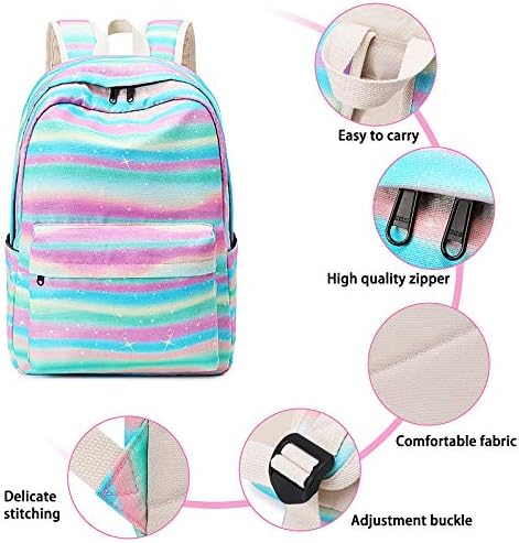 Xinveen listrado Rainbow Backpack Back Twinkle School Bolsa Laptop Laptop Backpack Multifunction Travel Daypack Presente