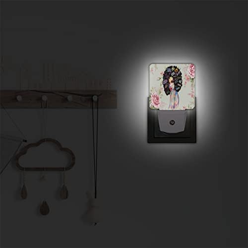 Uoyo graffiti American Women Night Light Conjunto de 2, colorido plugue de flores de rosa no crepúsculo automático da luz