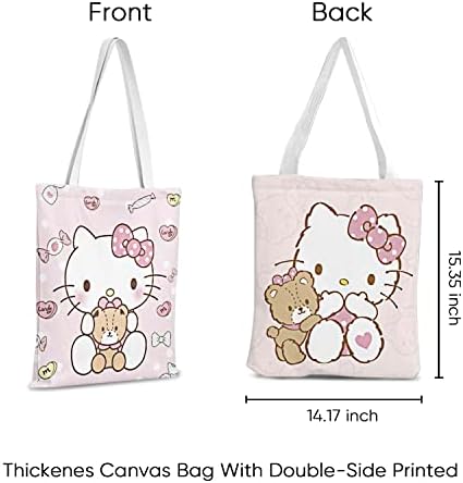 G-AHORA Cartoon Kitty Cotton Cotton Tote Bag Bag reutilizável gato gato de bolsa de ombro de bolsa de gato para mulheres compras