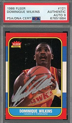 Dominique Wilkins 1986 Fleer assinou cartão de estreia #121 PSA classificada automaticamente