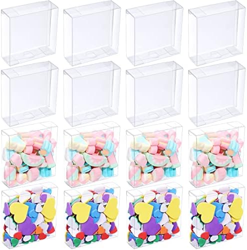 50 PCs Caixas de favor da Clear Caixas de Presente Plástico Transparente Caixas de Macaron Individual 4 x 4 x 1,2 polegada Clear Treats Caixas de doces para embalagens de sobremesa
