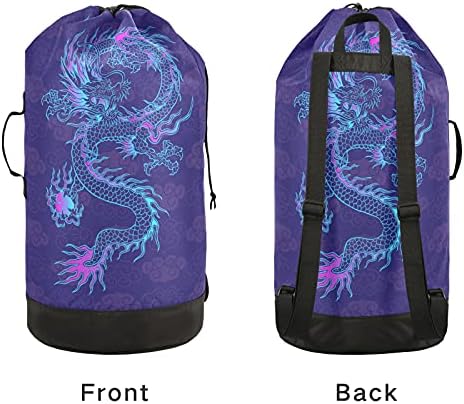 Um urso roxo chinês Dragon Laundry Bolsa Fechamento de Custring Drago à prova d'água Durável Organização de cesta de armazenamento