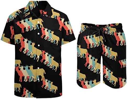 Roupas de 2 peças de silhueta de cabra Roupas de praia Hawaiian Button Camisa de manga curta e ternos de shorts
