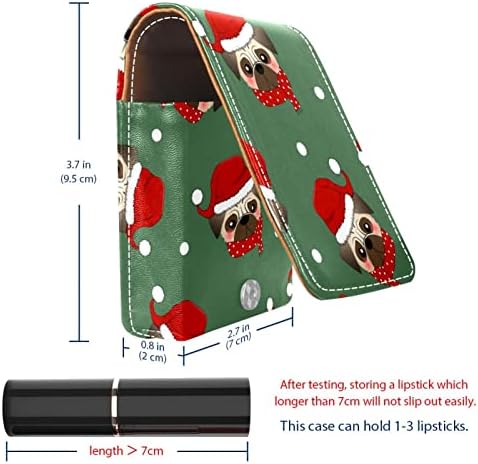 Mini estojo de batom com espelho para bolsa, Pug Santa Claus Dog com Organização de caixa portátil de lenço vermelho