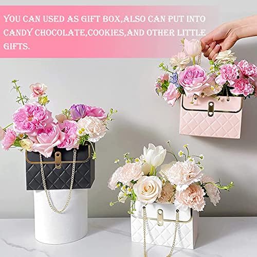 DFCDCOO 8PCS Caixa de presente de papel de flor, caixa de presente de bolsa do dia dos namorados, caixa de flores de bolsas de buquê com caixa de presente de cadeia de metal, caixas de flores para arranjos