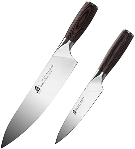 Faca de Tuo Pro Chef 10 polegadas e faca de utilidade 5 polegadas - ALMANELHO HC AÇO ANTECIMENTO - ERGONONOMIC Pakkawood Handle - Série de Osprey com caixa de presente