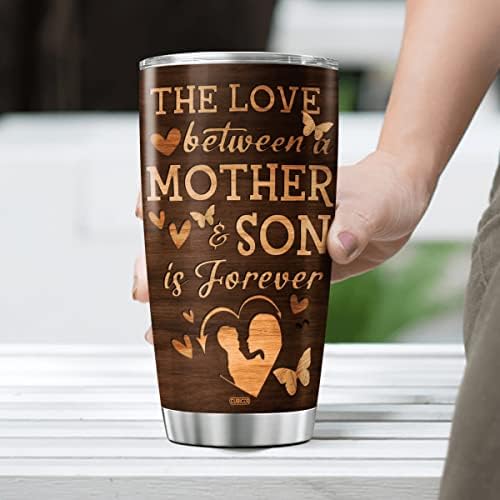 Cubicer personalizado Coffee Mother e Son Love Nome personalizado Photo Birthday Presentes para mulheres Moment Boys Isoled Cup de viagens de viagem com tampa de aço inoxidável Tumblers de madeira estilo de madeira