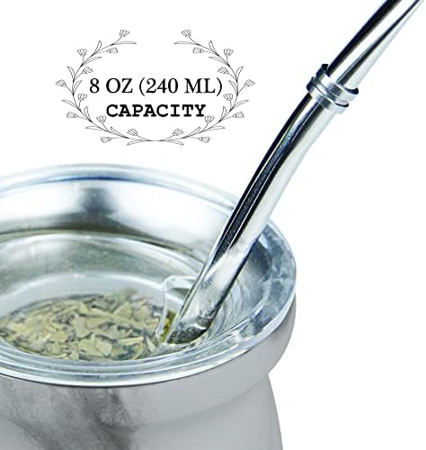 La Fee Yerba Mate Gourd/Copa de chá natural conjunto de chá branco, inclui palha de mate yerba e escova de limpeza, aço inoxidável