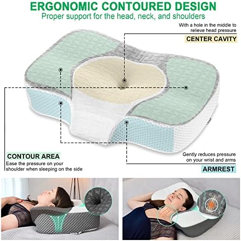 Travesseiro de espuma de memória cervical Elviros para dormir lateral, travesseiros ortopédicos de contorno para dormentes nas